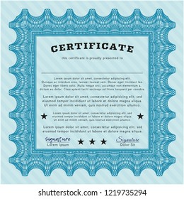 Light blue Diploma. Beauty design. Printer friendly. Customizable, Easy to edit and change colors. 