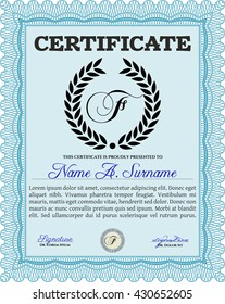 Light blue Diploma. Border, frame. Good design. With background. 