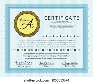  Light blue Diploma or certificate template. Superior design. Complex background. Vector illustration. 