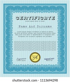  Light blue Diploma or certificate template. Superior design. Customizable, Easy to edit and change colors. With guilloche pattern. 