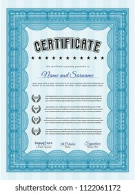 Light blue Diploma or certificate template. Cordial design. Customizable, Easy to edit and change colors. With linear background. 