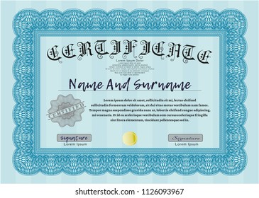 Light blue Diploma or certificate template. Beauty design. With quality background. Vector illustration. 