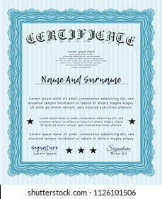 Light blue Diploma or certificate template. Money Pattern design. With guilloche pattern and background. Customizable, Easy to edit and change colors. 