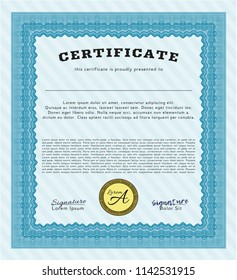 Light blue Diploma or certificate template. Sophisticated design. Customizable, Easy to edit and change colors. Printer friendly. 