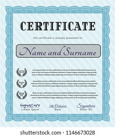 Light blue Diploma or certificate template. Elegant design. With complex linear background. Vector illustration. 