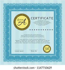 Light blue Diploma or certificate template. With complex linear background. Superior design. Customizable, Easy to edit and change colors. 