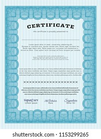 Light blue Diploma or certificate template. Customizable, Easy to edit and change colors. With complex background. Perfect design. 