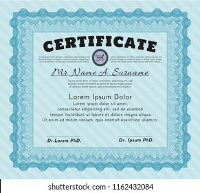 Light blue Diploma or certificate template. Easy to print. Detailed. Elegant design. 