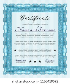 Light blue Diploma or certificate template. With quality background. Money Pattern. Detailed. 