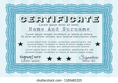 Light blue Diploma or certificate template. With background. Elegant design. Customizable, Easy to edit and change colors. 