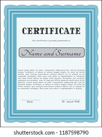 Light blue Diploma or certificate template. Easy to print. Customizable, Easy to edit and change colors. Elegant design. 