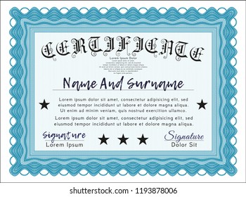 Light blue Diploma or certificate template. Easy to print. Detailed. Superior design. 
