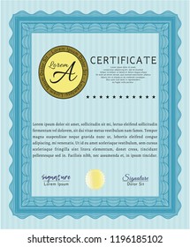 Light blue Diploma or certificate template. Money design. Customizable, Easy to edit and change colors. With great quality guilloche pattern. 