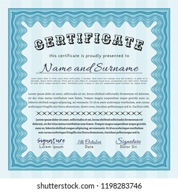 Light blue Diploma or certificate template. Retro design. With quality background. Customizable, Easy to edit and change colors. 
