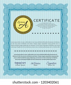 Light blue Diploma or certificate template. Excellent design. Customizable, Easy to edit and change colors. Easy to print. 