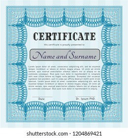 Light blue Diploma or certificate template. Artistry design. Customizable, Easy to edit and change colors. With complex background. 