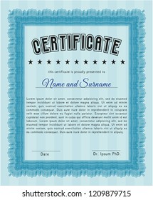 Light blue Diploma or certificate template. Vector illustration. With background. Perfect design. 