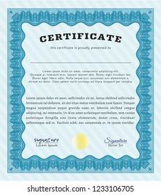 Light blue Diploma or certificate template. Perfect design. Customizable, Easy to edit and change colors. With background. 