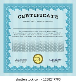 Light blue Diploma or certificate template. Complex background. Customizable, Easy to edit and change colors. Retro design. 