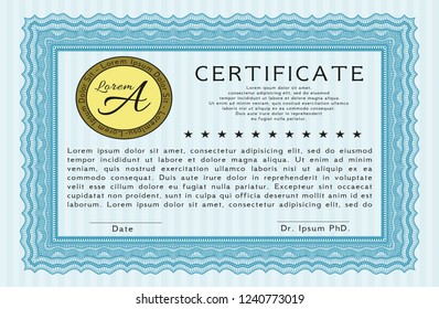 Light blue Diploma or certificate template. Money design. Customizable, Easy to edit and change colors. Printer friendly. 