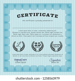 Light blue Diploma or certificate template. Beauty design. Complex background. Customizable, Easy to edit and change colors. 