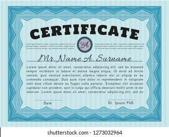 Light blue Diploma or certificate template. Printer friendly. Beauty design. Detailed. 
