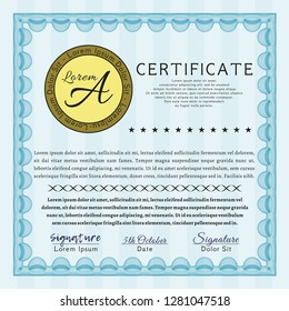 Light blue Diploma or certificate template. Easy to print. Modern design. Detailed. 
