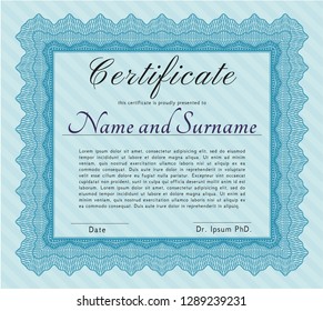 Light blue Diploma or certificate template. Printer friendly. Customizable, Easy to edit and change colors. Lovely design. 