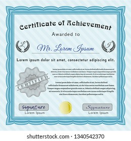Light blue Diploma or certificate template. Money Pattern. Printer friendly. Customizable, Easy to edit and change colors. 