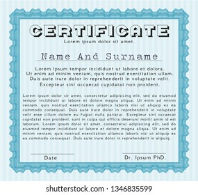 Light blue Diploma or certificate template. With guilloche pattern. Excellent design. Customizable, Easy to edit and change colors. 