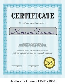 Light blue Diploma or certificate template. Customizable, Easy to edit and change colors. Easy to print. Beauty design. 