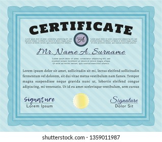 Light blue Diploma or certificate template. Superior design. With quality background. Customizable, Easy to edit and change colors. 