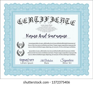 Light blue Diploma or certificate template. Money Pattern. Detailed. Printer friendly. 