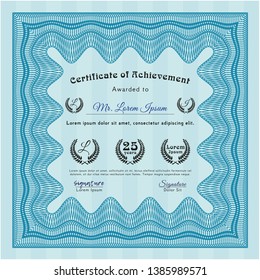 Light blue Diploma or certificate template. With guilloche pattern. Retro design. Customizable, Easy to edit and change colors. 