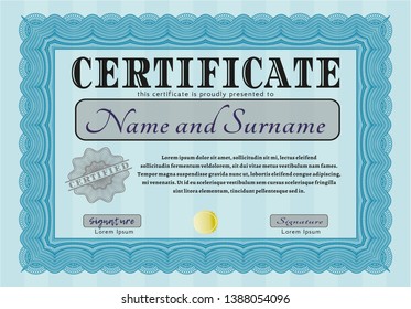 Light blue Diploma or certificate template. Money design. Detailed. With quality background. 