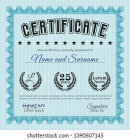 Light blue Diploma or certificate template. Complex background. Detailed. Nice design. 