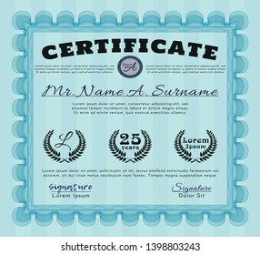Light blue Diploma or certificate template. Artistry design. Customizable, Easy to edit and change colors. With guilloche pattern and background. 