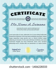 Light blue Diploma or certificate template. Nice design. With background. Customizable, Easy to edit and change colors. 