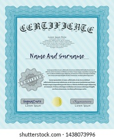 Light blue Diploma or certificate template. Printer friendly. Modern design. Vector illustration. 