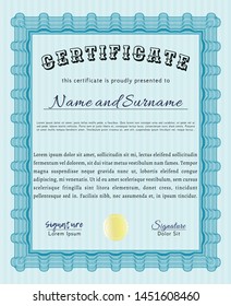Light blue Diploma or certificate template. Complex background. Customizable, Easy to edit and change colors. Artistry design. 