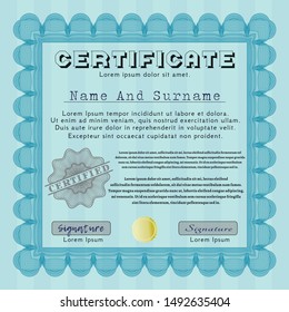 Light blue Diploma or certificate template. Superior design. Printer friendly. Vector illustration. 