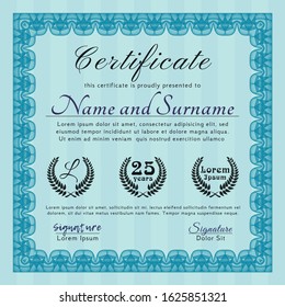 Light blue Diploma or certificate template. Printer friendly. Excellent design. Detailed. 