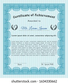 Light blue Diploma or certificate template. With background. Customizable, Easy to edit and change colors. Perfect design. 