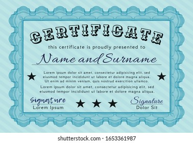 Light blue Diploma or certificate template. Money Pattern design. With guilloche pattern and background. Customizable, Easy to edit and change colors. 