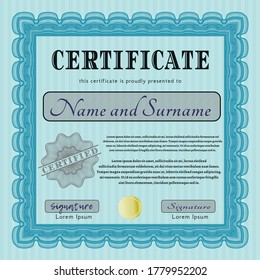 Light blue Diploma or certificate template.  Retro design.  With complex linear background.   