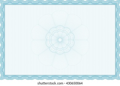 Light blue Diploma or certificate template. With complex background. Lovely design. Vector illustration. 