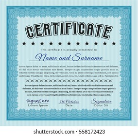 Light blue Diploma or certificate template. Customizable, Easy to edit and change colors. Printer friendly. Money Pattern design. 