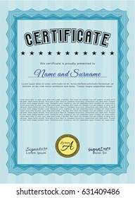 Light blue Diploma or certificate template. Artistry design. Detailed. With quality background. 