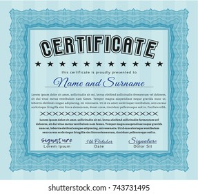 Light blue Diploma or certificate template. Perfect design. With complex background. Customizable, Easy to edit and change colors. 
