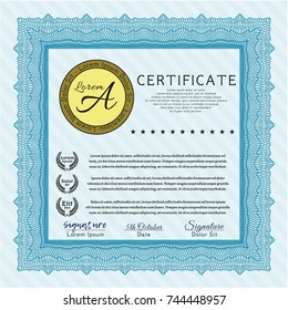 Light blue Diploma or certificate template. Easy to print. Money Pattern design. Customizable, Easy to edit and change colors. 